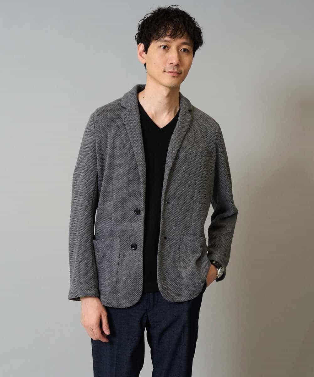 KHJKA15109 a.v.v MEN(アー・ヴェ・ヴェ) 【イージーケア/ストレッチ】ハニカムジャージースマートジャケット【洗濯機で洗える】〈SMART SERIES a.v.v〉 グレー