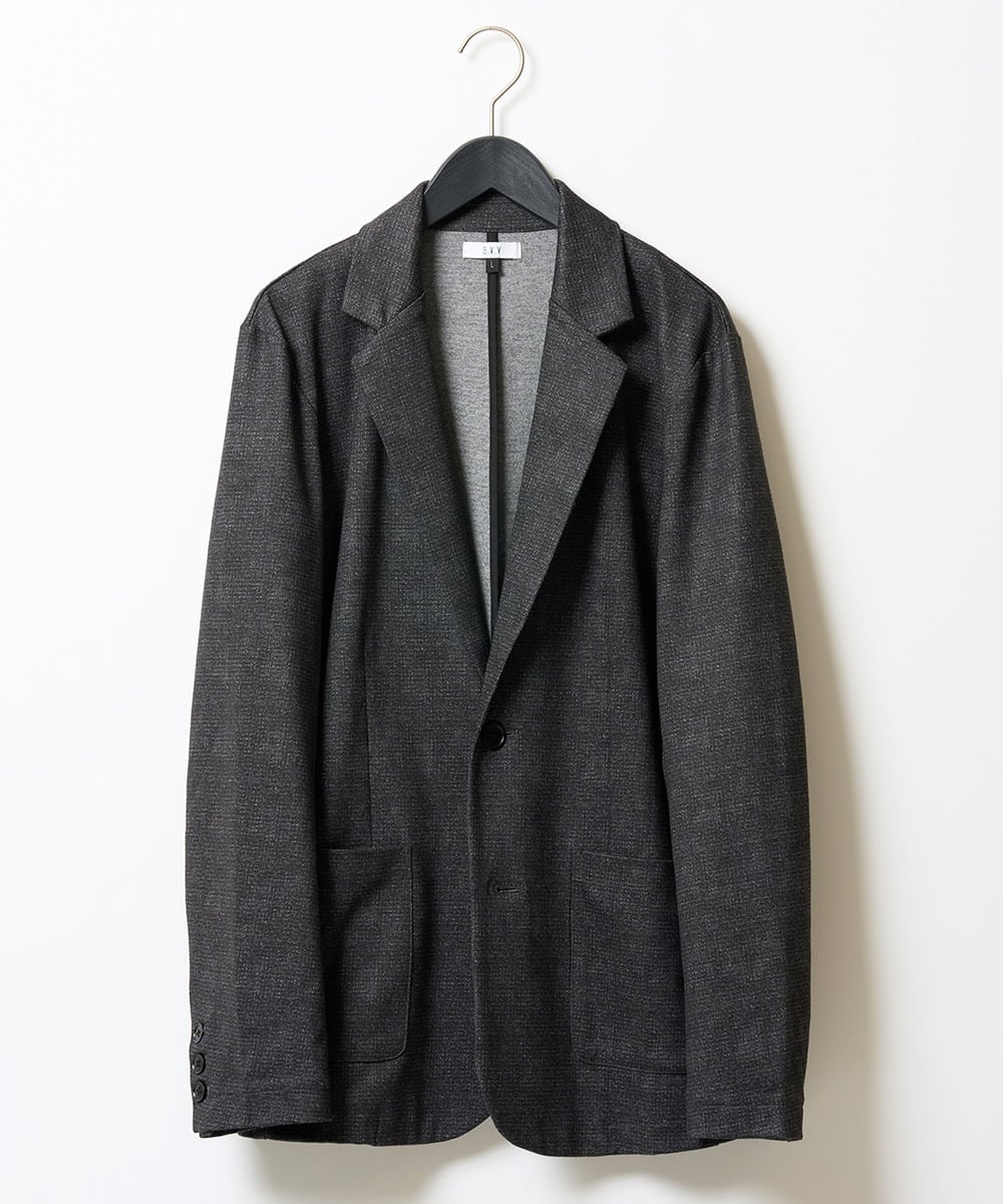 KHJKA19119 a.v.v MEN(アー・ヴェ・ヴェ) <季節を繋ぐ通勤ジャケット>　メランジポンチテーラードジャケット【イージーケア/ストレッチ/洗濯機で洗える】 ダークグレー