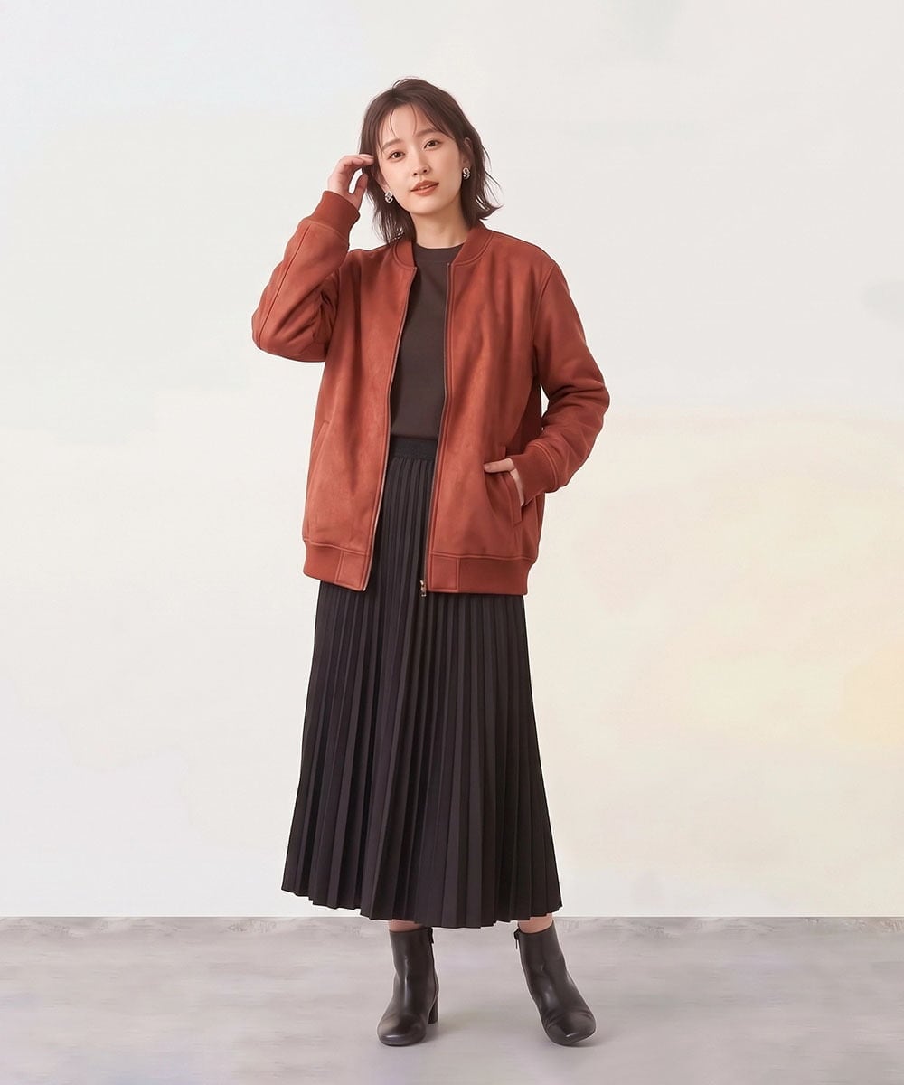KHJKD11109 a.v.v MEN(アー・ヴェ・ヴェ) ＼今、店頭で1番売れてます！／フェイクスエードリブブルゾン【イージーケア/洗濯機で洗える/ストレッチ】 ダークグレー