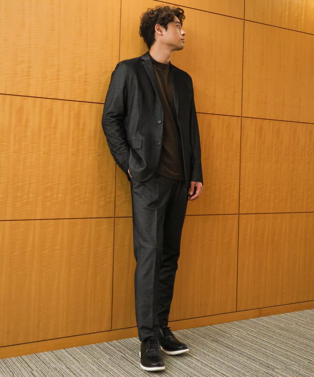 KHJKV15119 a.v.v MEN(アー・ヴェ・ヴェ) 【通年着用OK】スマートインレイニットシェイプジャケット(セットアップ可） ブラック