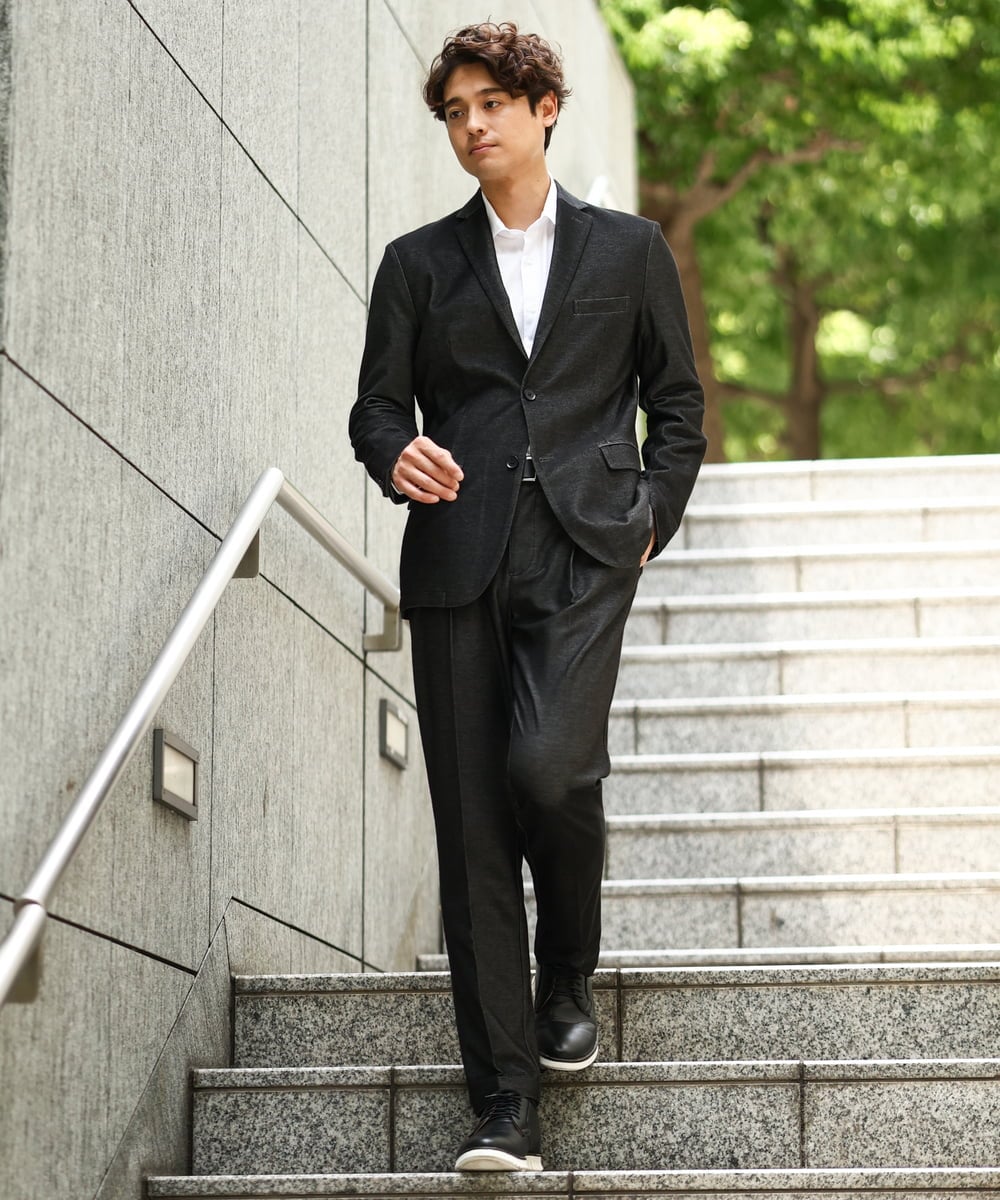 KHJKV15119 a.v.v MEN(アー・ヴェ・ヴェ) 【通年着用OK】スマートインレイニットシェイプジャケット(セットアップ可） ブラック