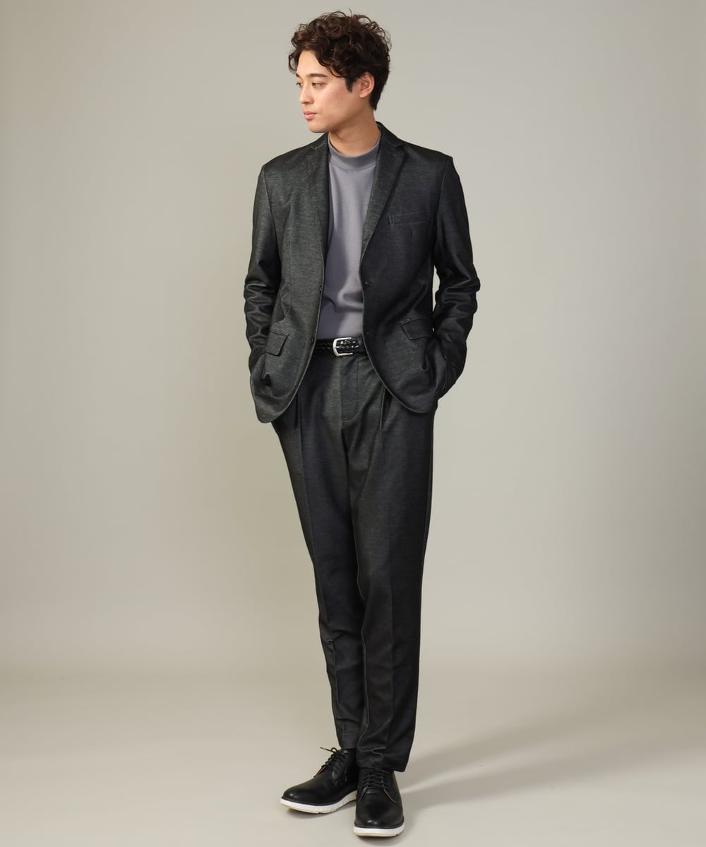 KHJKV15119 a.v.v MEN(アー・ヴェ・ヴェ) 【通年着用OK】スマートインレイニットシェイプジャケット(セットアップ可） ブラック