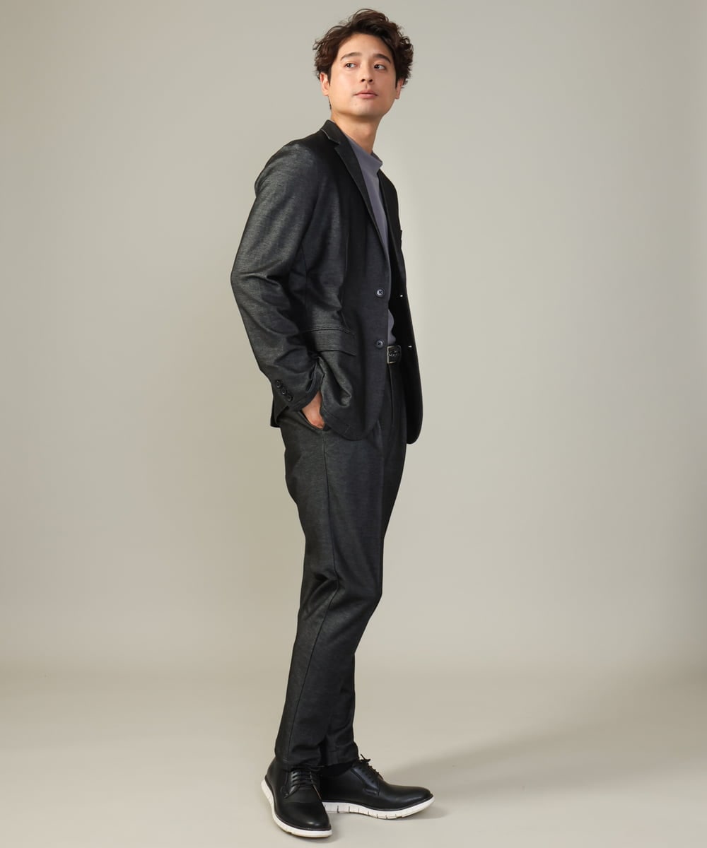 KHJKV15119 a.v.v MEN(アー・ヴェ・ヴェ) 【通年着用OK】スマートインレイニットシェイプジャケット(セットアップ可） ブラック