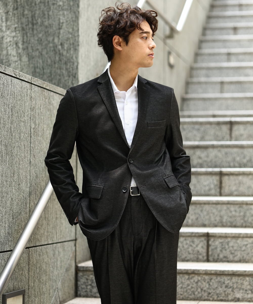 KHJKV15119 a.v.v MEN(アー・ヴェ・ヴェ) 【通年着用OK】スマートインレイニットシェイプジャケット(セットアップ可） ブラック