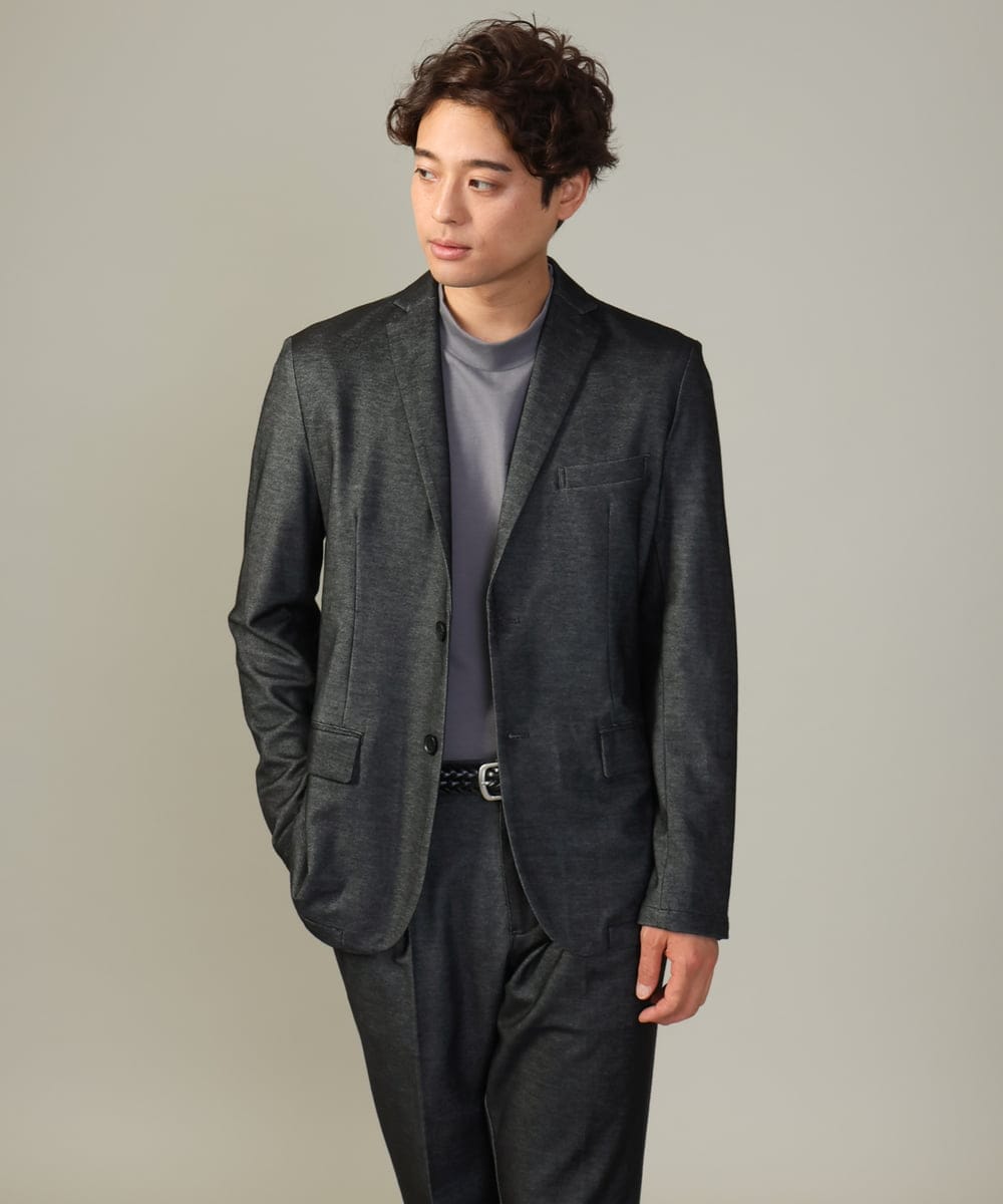 KHJKV15119 a.v.v MEN(アー・ヴェ・ヴェ) 【通年着用OK】スマートインレイニットシェイプジャケット(セットアップ可） ブラック