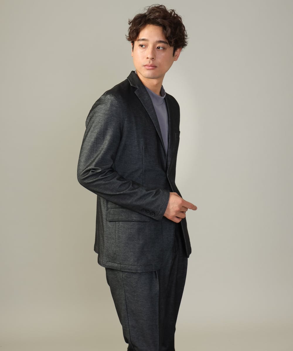 KHJKV15119 a.v.v MEN(アー・ヴェ・ヴェ) 【通年着用OK】スマートインレイニットシェイプジャケット(セットアップ可） ブラック