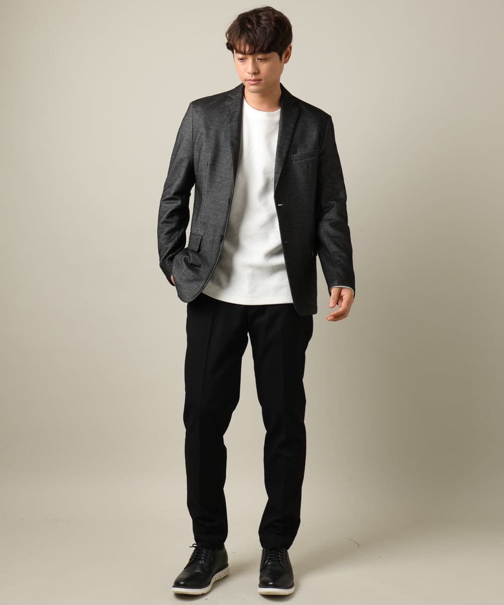 KHJKV15119 a.v.v MEN(アー・ヴェ・ヴェ) 【通年着用OK】スマートインレイニットシェイプジャケット(セットアップ可） ブラック
