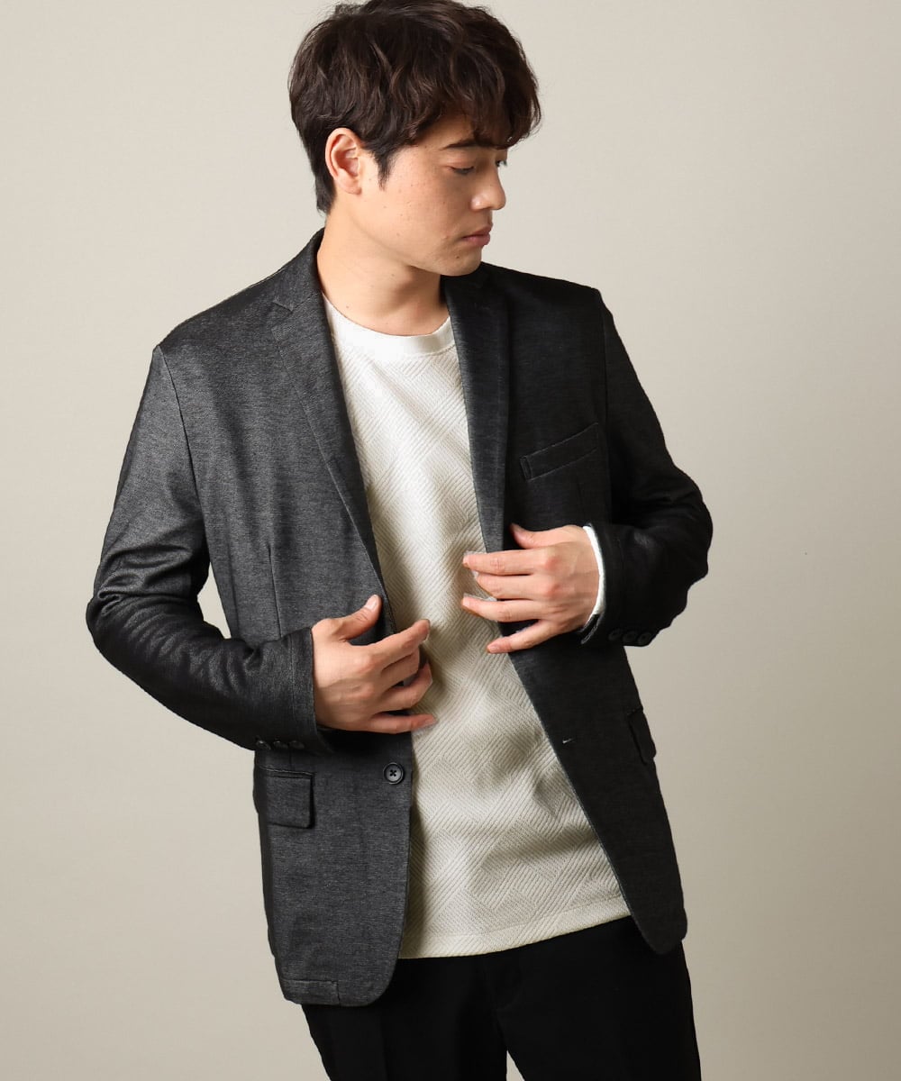 KHJKV15119 a.v.v MEN(アー・ヴェ・ヴェ) 【通年着用OK】スマートインレイニットシェイプジャケット(セットアップ可） ブラック