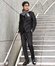 KHJKV15119 a.v.v MEN(アー・ヴェ・ヴェ) 【通年着用OK】スマートインレイニットシェイプジャケット(セットアップ可） ブラック