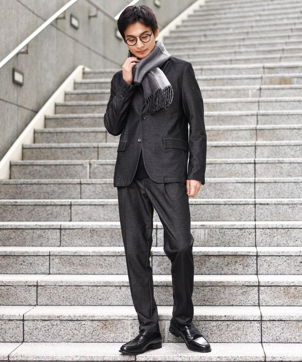 KHJKV15119 a.v.v MEN(アー・ヴェ・ヴェ) 【通年着用OK】スマートインレイニットシェイプジャケット(セットアップ可） ブラック