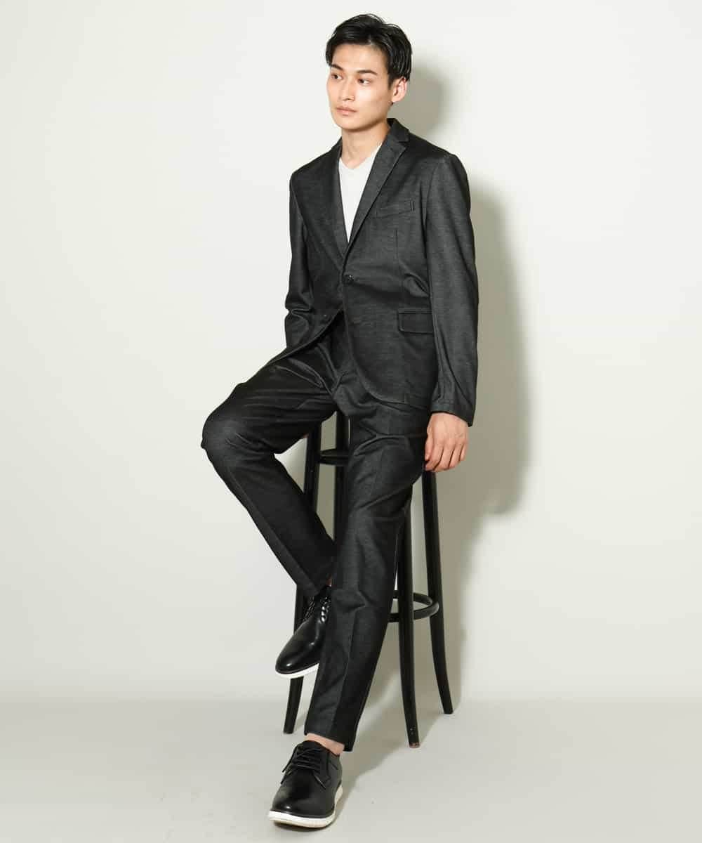 KHJKV15119 a.v.v MEN(アー・ヴェ・ヴェ) 【通年着用OK】スマートインレイニットシェイプジャケット(セットアップ可） ブラック