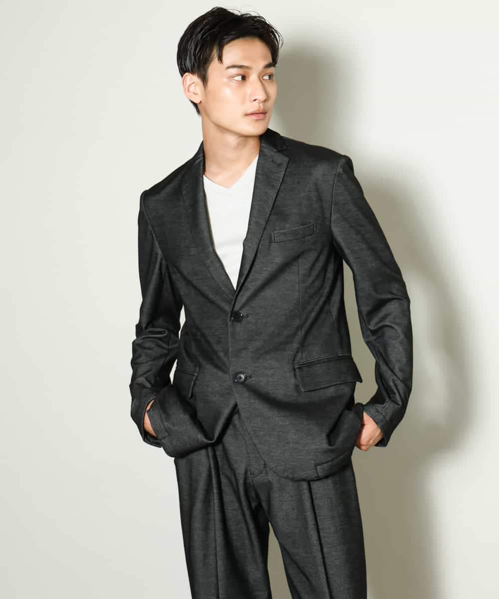 KHJKV15119 a.v.v MEN(アー・ヴェ・ヴェ) 【通年着用OK】スマートインレイニットシェイプジャケット(セットアップ可） ブラック