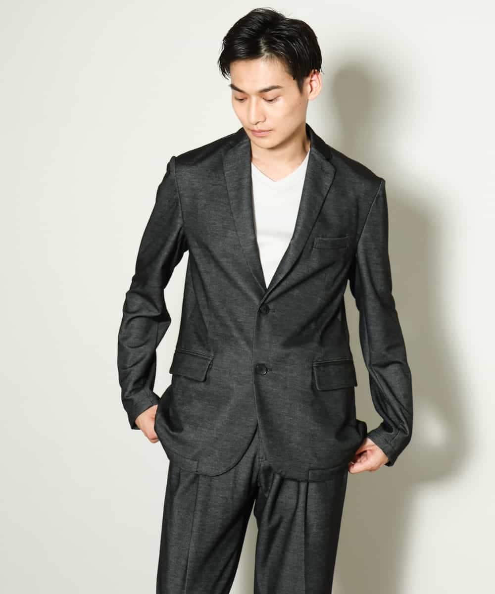 KHJKV15119 a.v.v MEN(アー・ヴェ・ヴェ) 【通年着用OK】スマートインレイニットシェイプジャケット(セットアップ可） ブラック