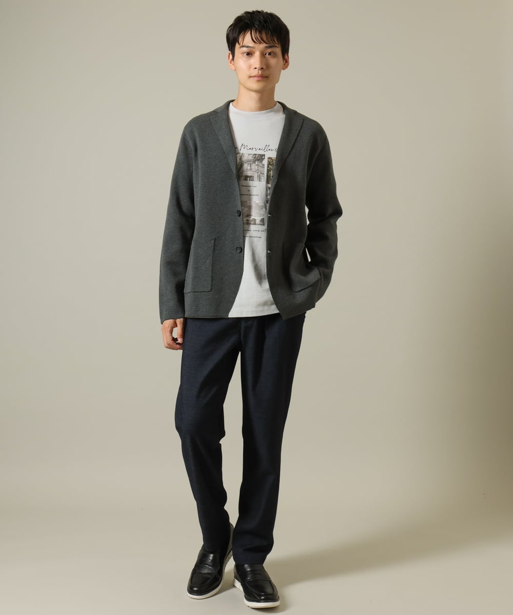 KHJKV16099 a.v.v MEN(アー・ヴェ・ヴェ) 【ON/OFF兼用】スプリングリブニットテーラードジャケット ネイビー