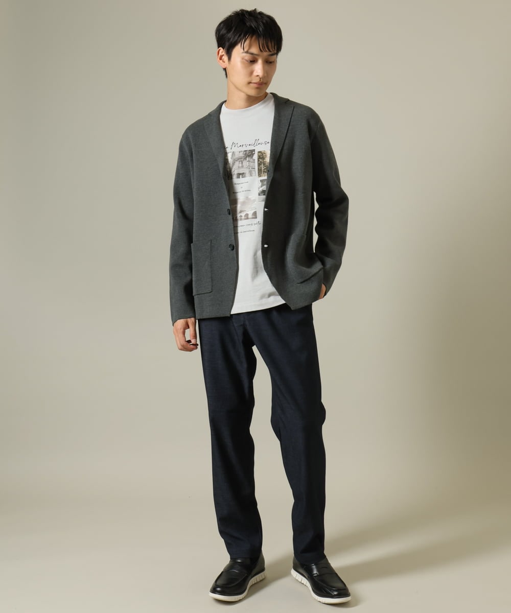 KHJKV16099 a.v.v MEN(アー・ヴェ・ヴェ) 【ON/OFF兼用】スプリングリブニットテーラードジャケット ネイビー