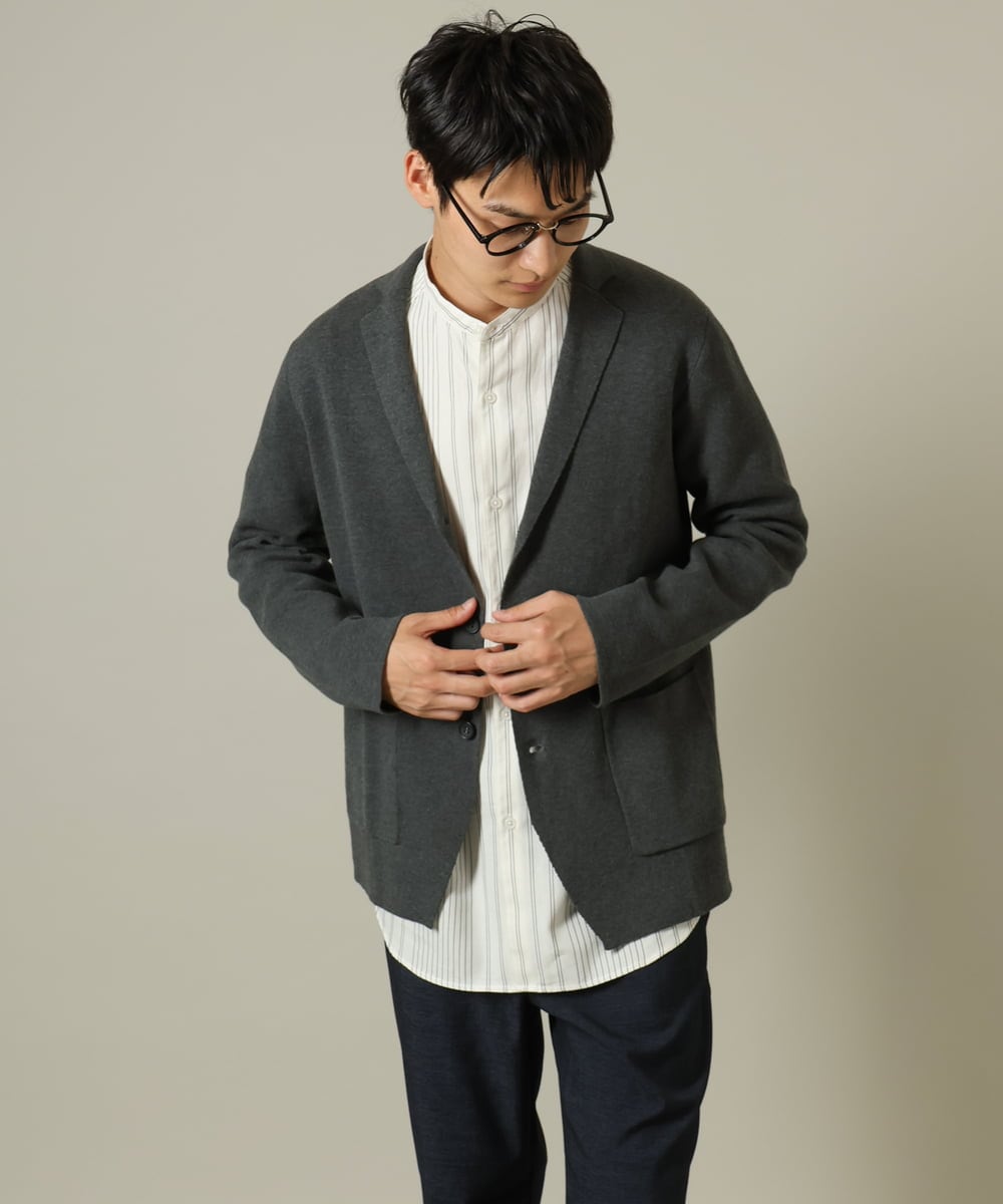 KHJKV16099 a.v.v MEN(アー・ヴェ・ヴェ) 【ON/OFF兼用】スプリングリブニットテーラードジャケット ネイビー