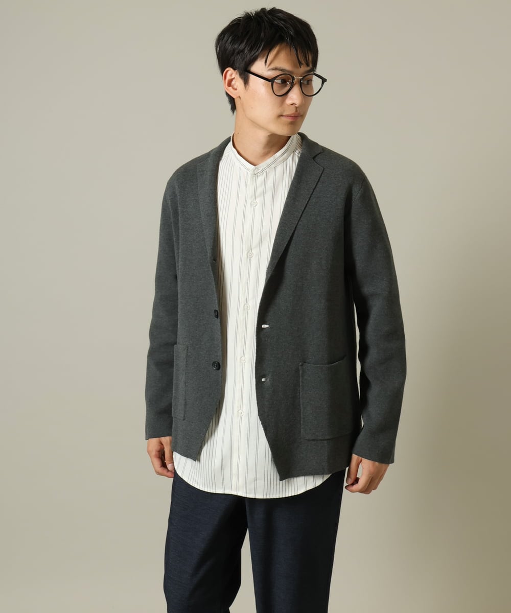 KHJKV16099 a.v.v MEN(アー・ヴェ・ヴェ) 【ON/OFF兼用】スプリングリブニットテーラードジャケット ネイビー