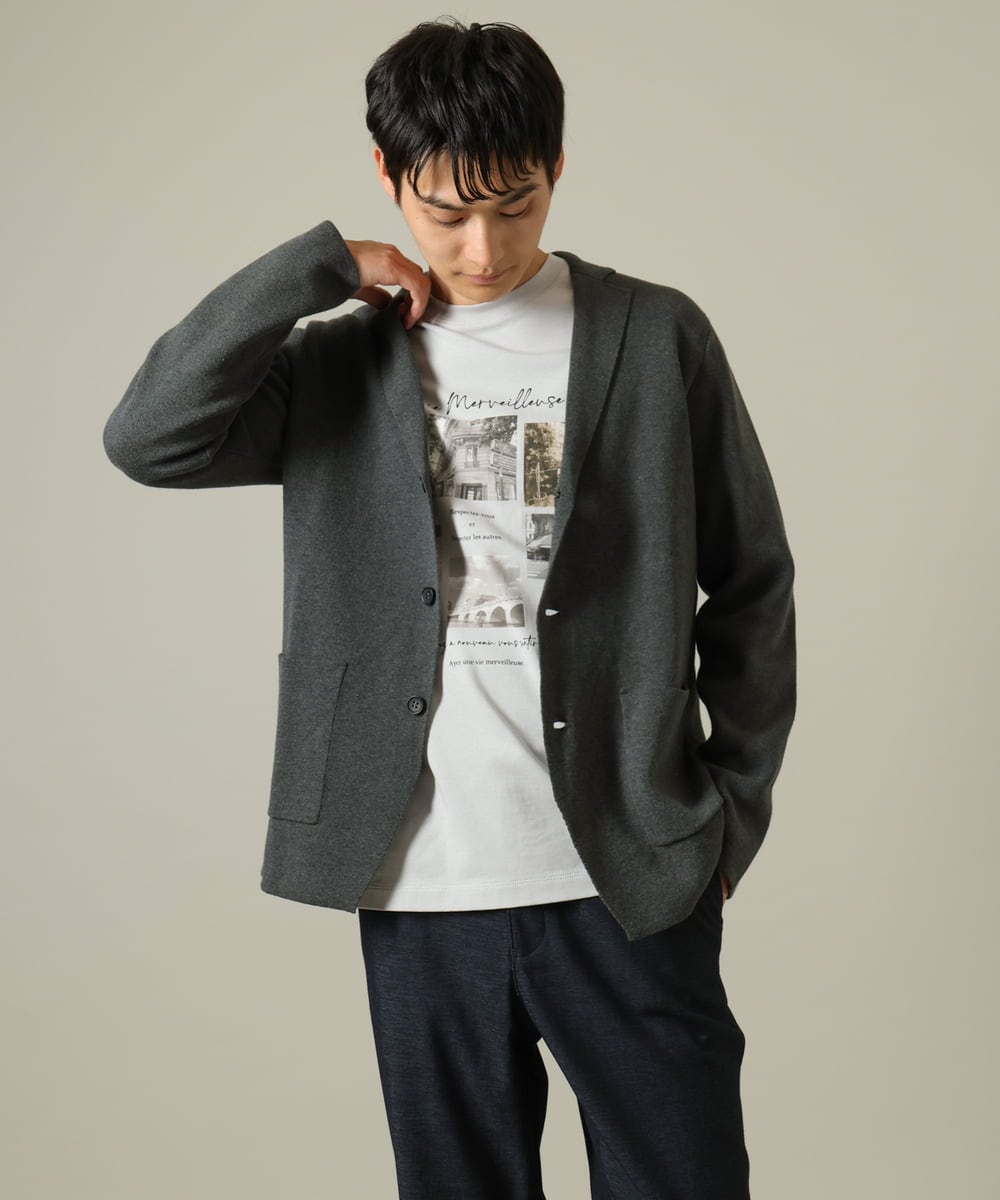 KHJKV16099 a.v.v MEN(アー・ヴェ・ヴェ) 【ON/OFF兼用】スプリングリブニットテーラードジャケット ネイビー