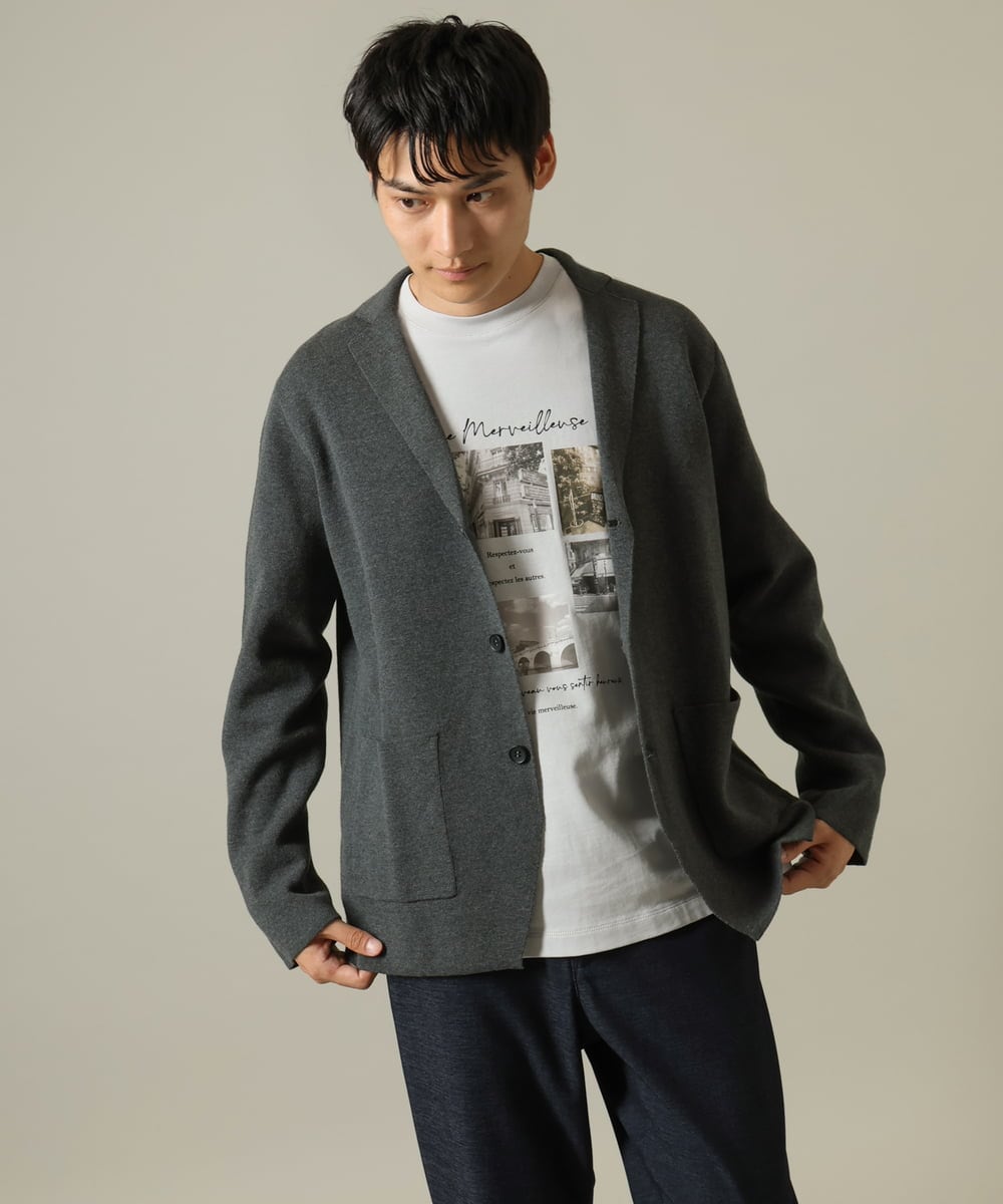 KHJKV16099 a.v.v MEN(アー・ヴェ・ヴェ) 【ON/OFF兼用】スプリングリブニットテーラードジャケット ネイビー