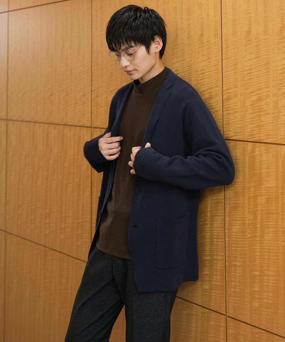KHJKV16099 a.v.v MEN(アー・ヴェ・ヴェ) 【ON/OFF兼用】スプリングリブニットテーラードジャケット ネイビー