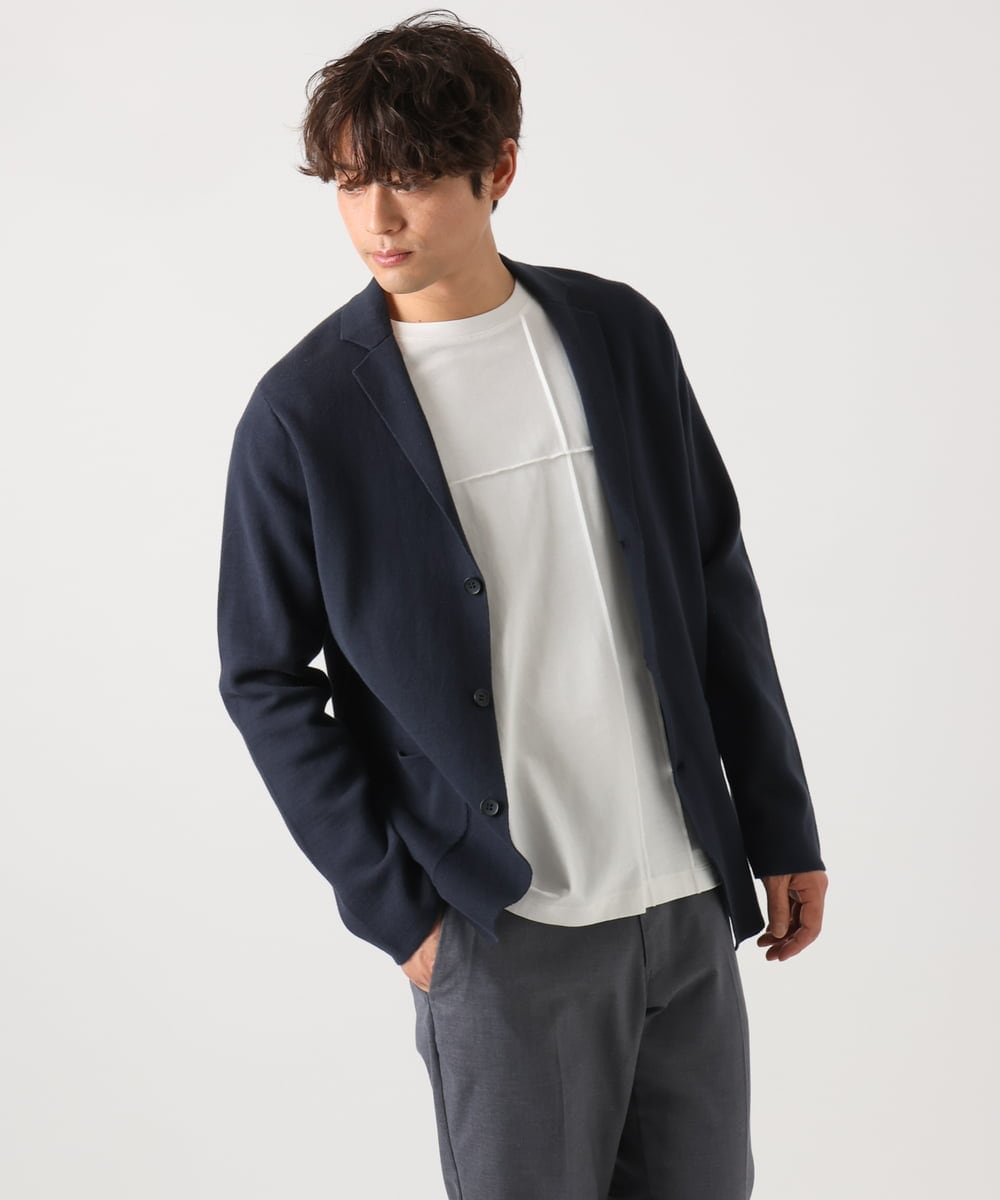 KHJKV16099 a.v.v MEN(アー・ヴェ・ヴェ) 【ON/OFF兼用】スプリングリブニットテーラードジャケット ネイビー