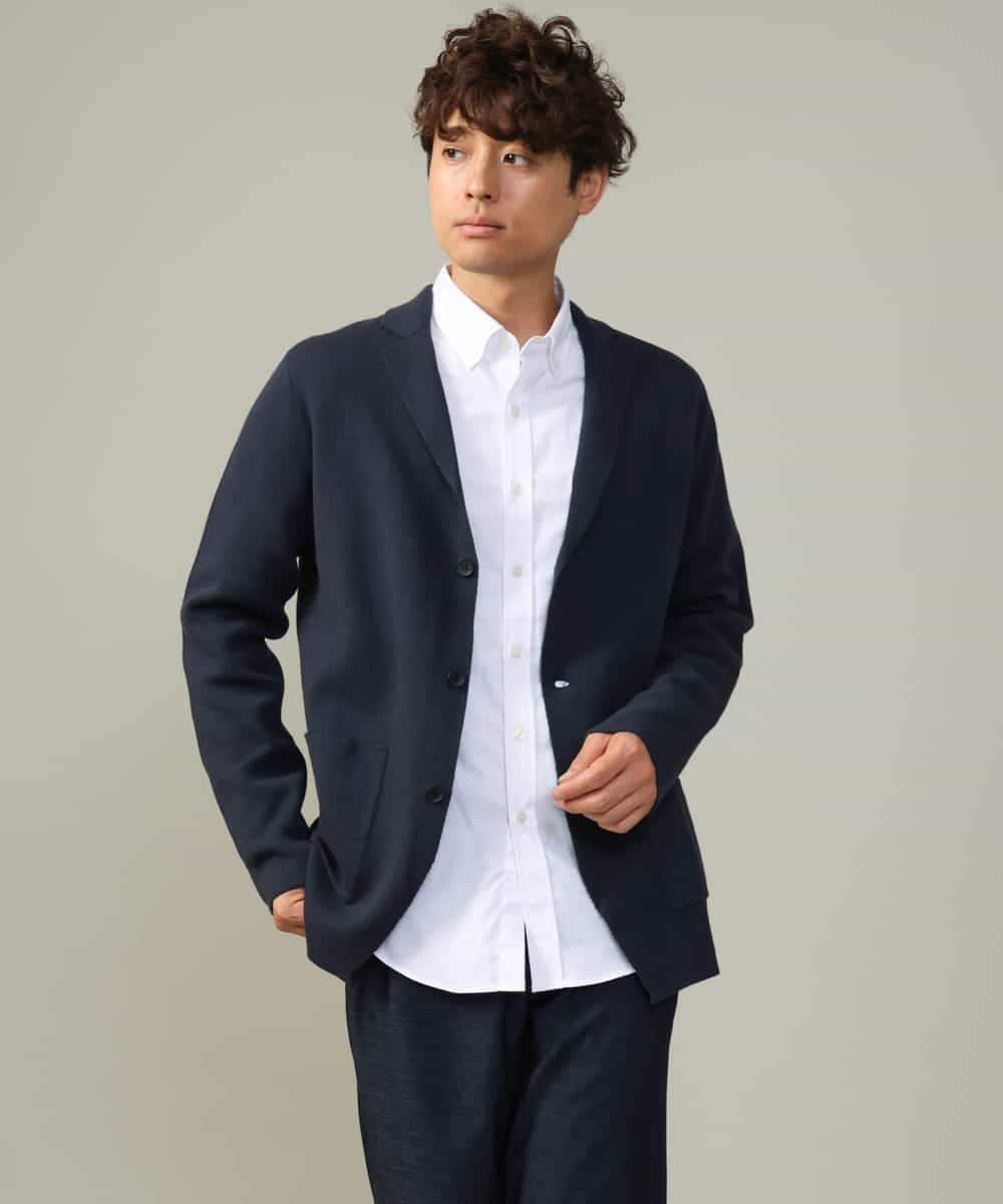 KHJKV16099 a.v.v MEN(アー・ヴェ・ヴェ) 【ON/OFF兼用】スプリングリブニットテーラードジャケット ネイビー