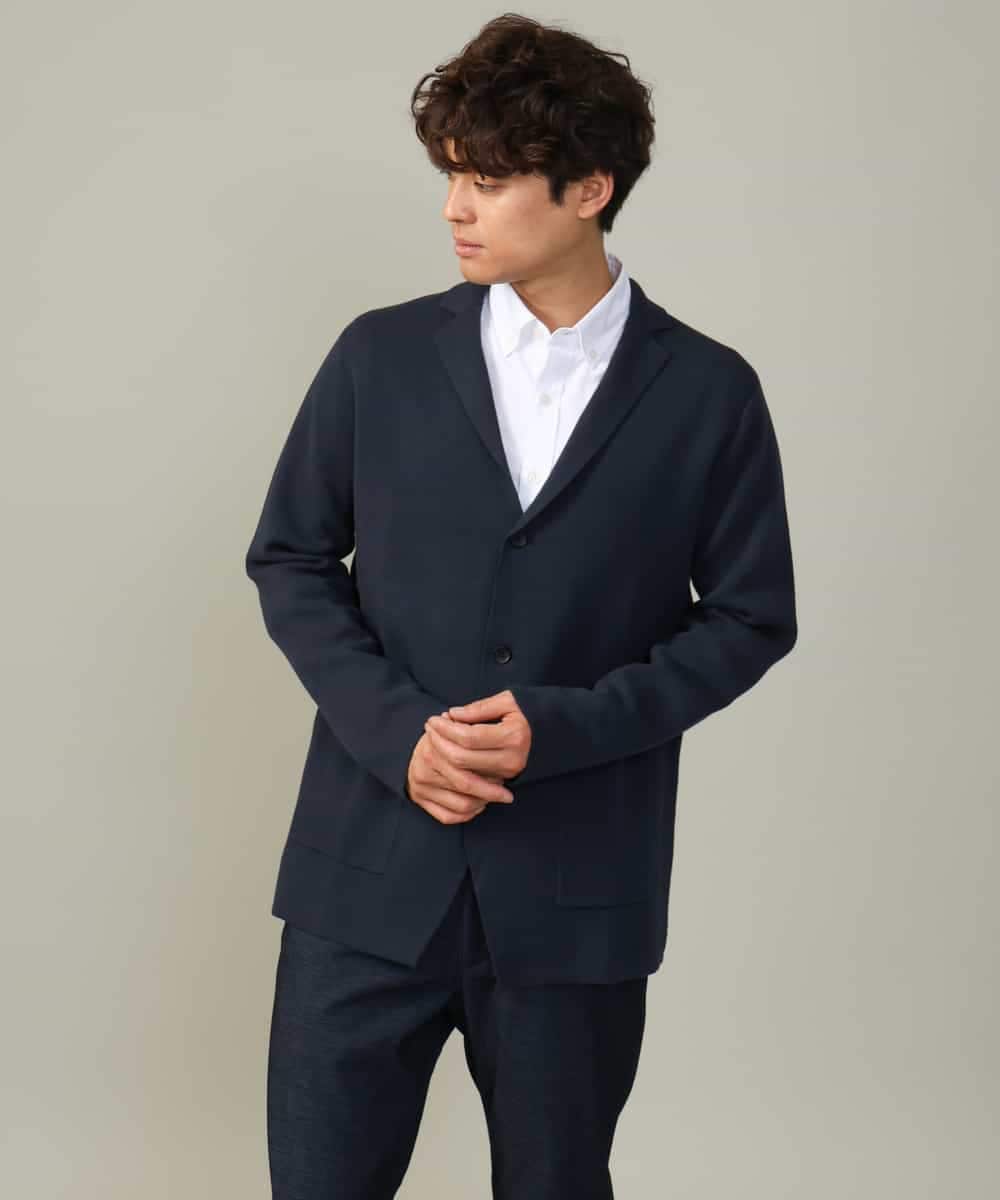 KHJKV16099 a.v.v MEN(アー・ヴェ・ヴェ) 【ON/OFF兼用】スプリングリブニットテーラードジャケット ネイビー