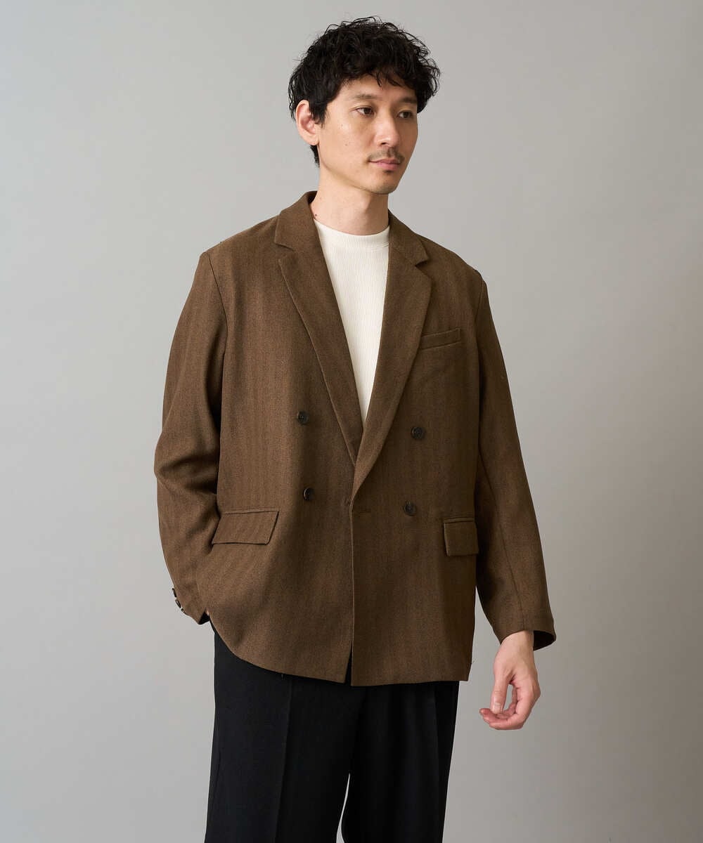 KHJLA29119 a.v.v MEN(アー・ヴェ・ヴェ) 【イージーケア/毛玉になりにくい】LANATECヘリンボーンダブルブレストジャケット【ストレッチ/洗濯機で洗える】 ブラウン