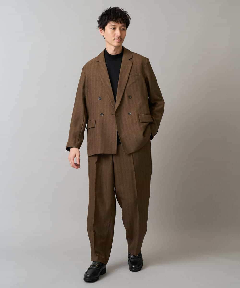 KHJLA29119 a.v.v MEN(アー・ヴェ・ヴェ) 【イージーケア/毛玉になりにくい】LANATECヘリンボーンダブルブレストジャケット【ストレッチ/洗濯機で洗える】 ブラウン