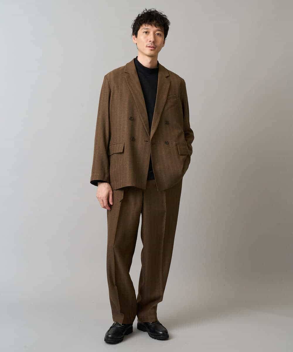 KHJLA29119 a.v.v MEN(アー・ヴェ・ヴェ) 【イージーケア/毛玉になりにくい】LANATECヘリンボーンダブルブレストジャケット【ストレッチ/洗濯機で洗える】 ブラウン