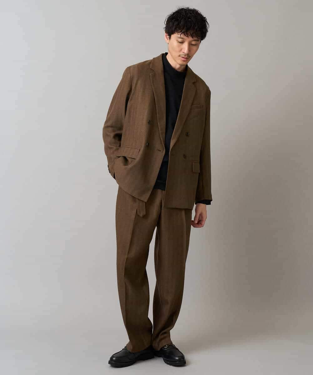 KHJLA29119 a.v.v MEN(アー・ヴェ・ヴェ) 【イージーケア/毛玉になりにくい】LANATECヘリンボーンダブルブレストジャケット【ストレッチ/洗濯機で洗える】 ブラウン