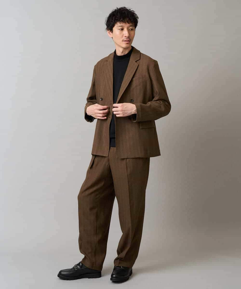 KHJLA29119 a.v.v MEN(アー・ヴェ・ヴェ) 【イージーケア/毛玉になりにくい】LANATECヘリンボーンダブルブレストジャケット【ストレッチ/洗濯機で洗える】 ブラウン