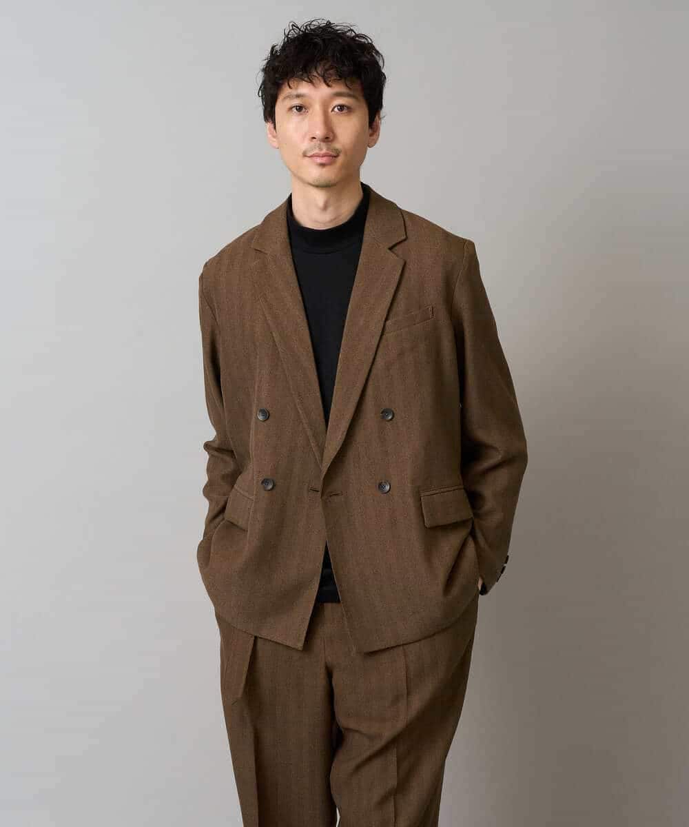 KHJLA29119 a.v.v MEN(アー・ヴェ・ヴェ) 【イージーケア/毛玉になりにくい】LANATECヘリンボーンダブルブレストジャケット【ストレッチ/洗濯機で洗える】 ブラウン