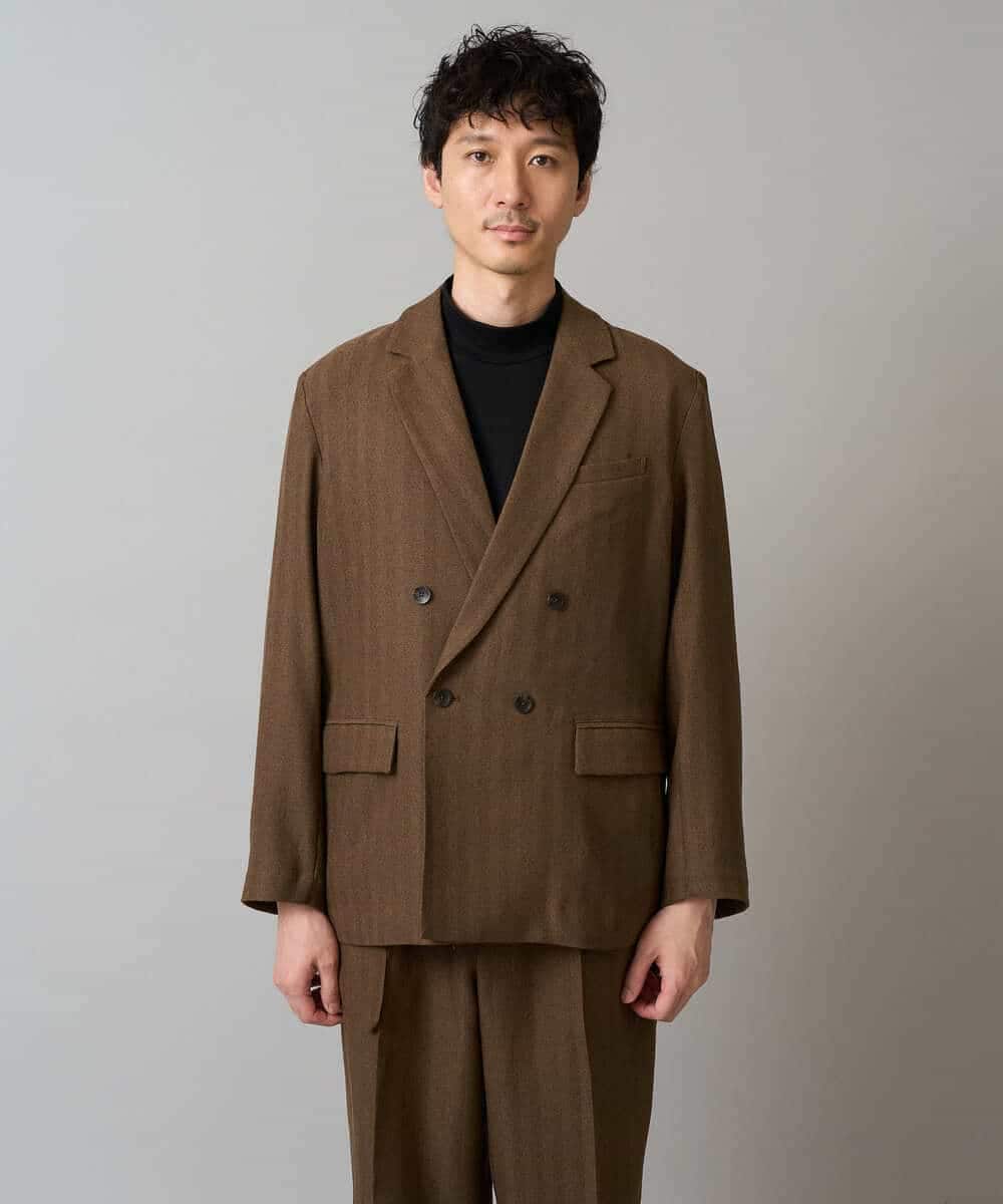 KHJLA29119 a.v.v MEN(アー・ヴェ・ヴェ) 【イージーケア/毛玉になりにくい】LANATECヘリンボーンダブルブレストジャケット【ストレッチ/洗濯機で洗える】 ブラウン
