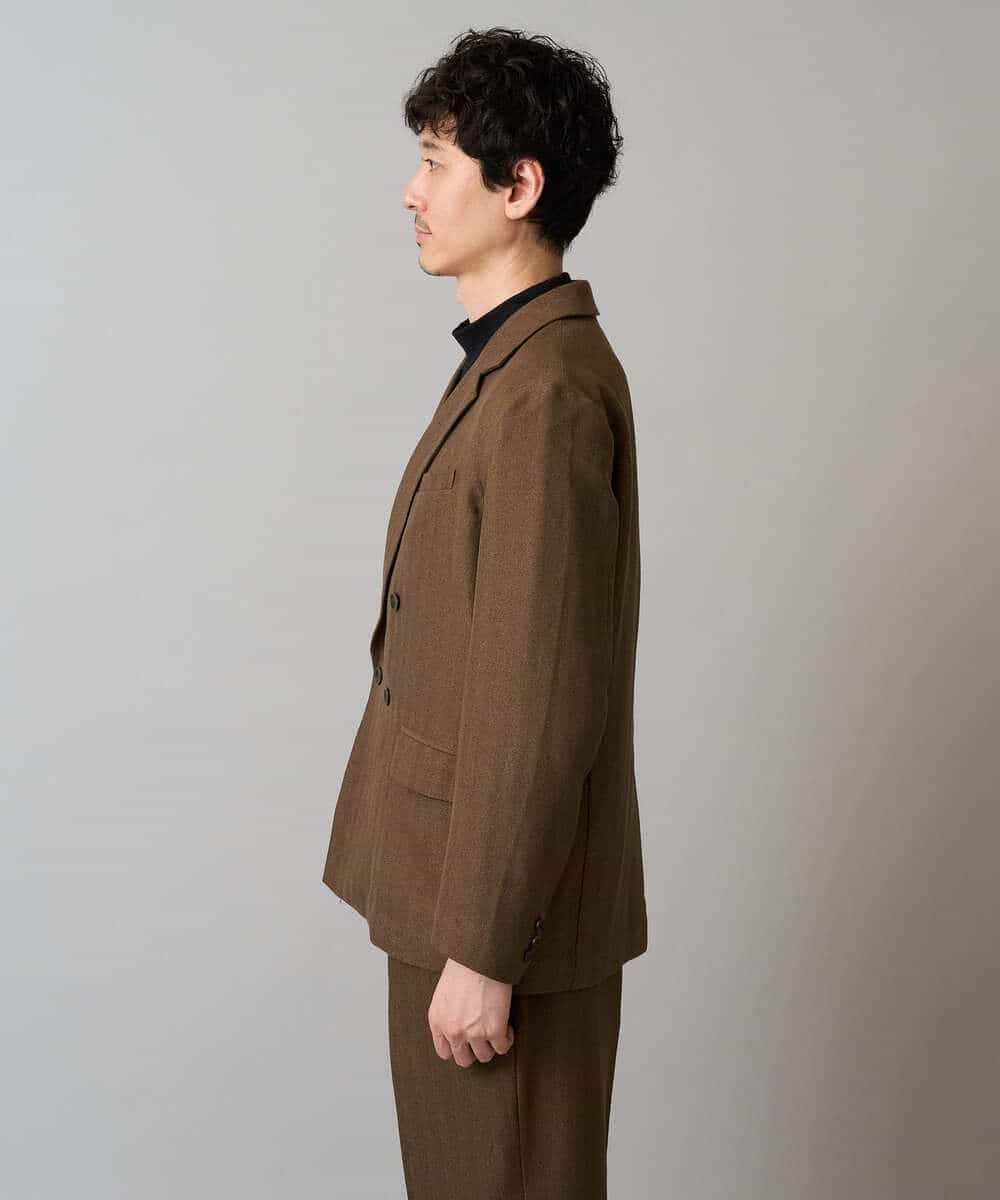 KHJLA29119 a.v.v MEN(アー・ヴェ・ヴェ) 【イージーケア/毛玉になりにくい】LANATECヘリンボーンダブルブレストジャケット【ストレッチ/洗濯機で洗える】 ブラウン