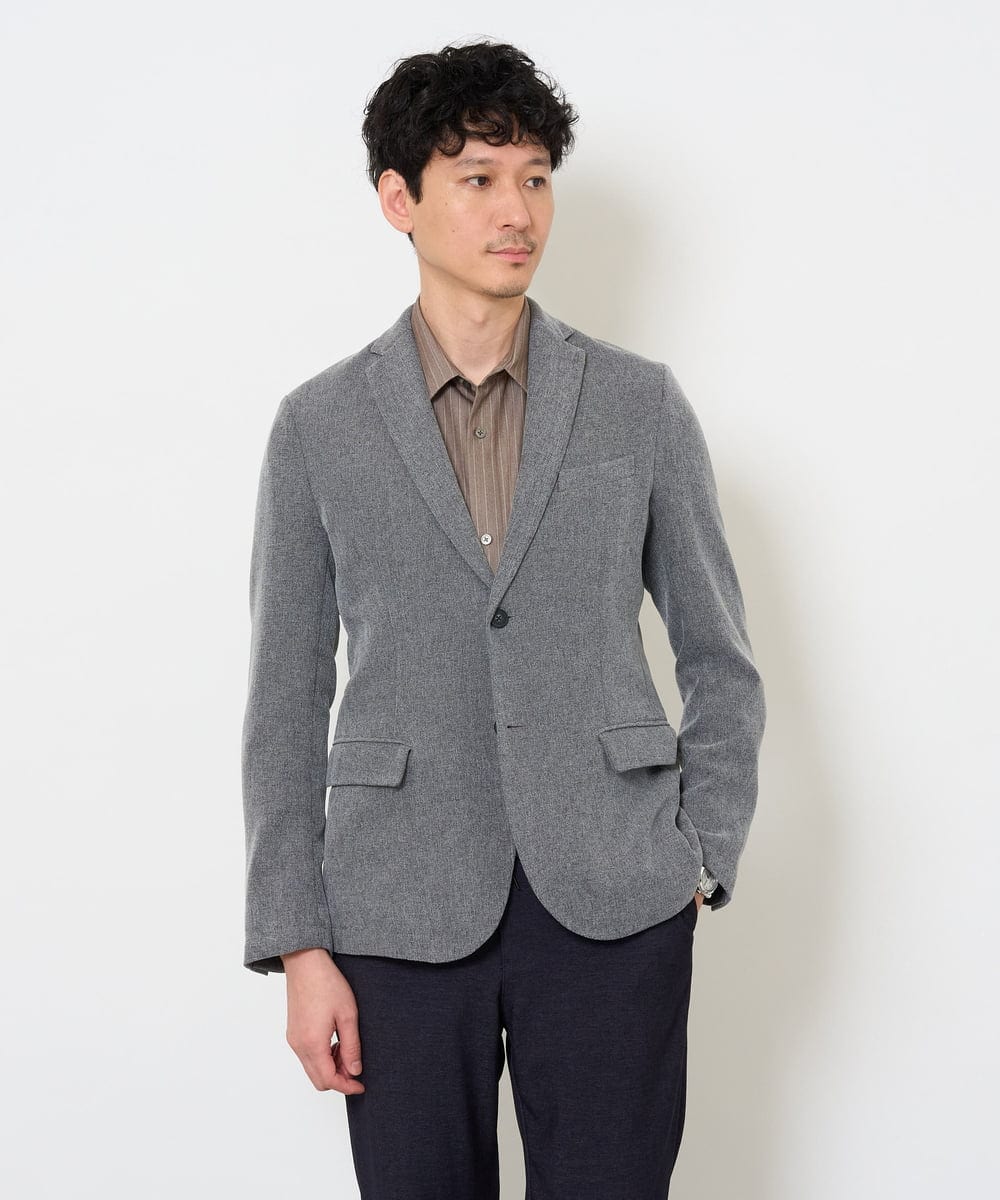 KHJLA35129 a.v.v MEN(アー・ヴェ・ヴェ) <初秋おすすめジャケット>LANATECヘリンボーンテーラードジャケット【イージーケア/毛玉になりにくい/洗濯機で洗える/ストレッチ】 ダークグレー