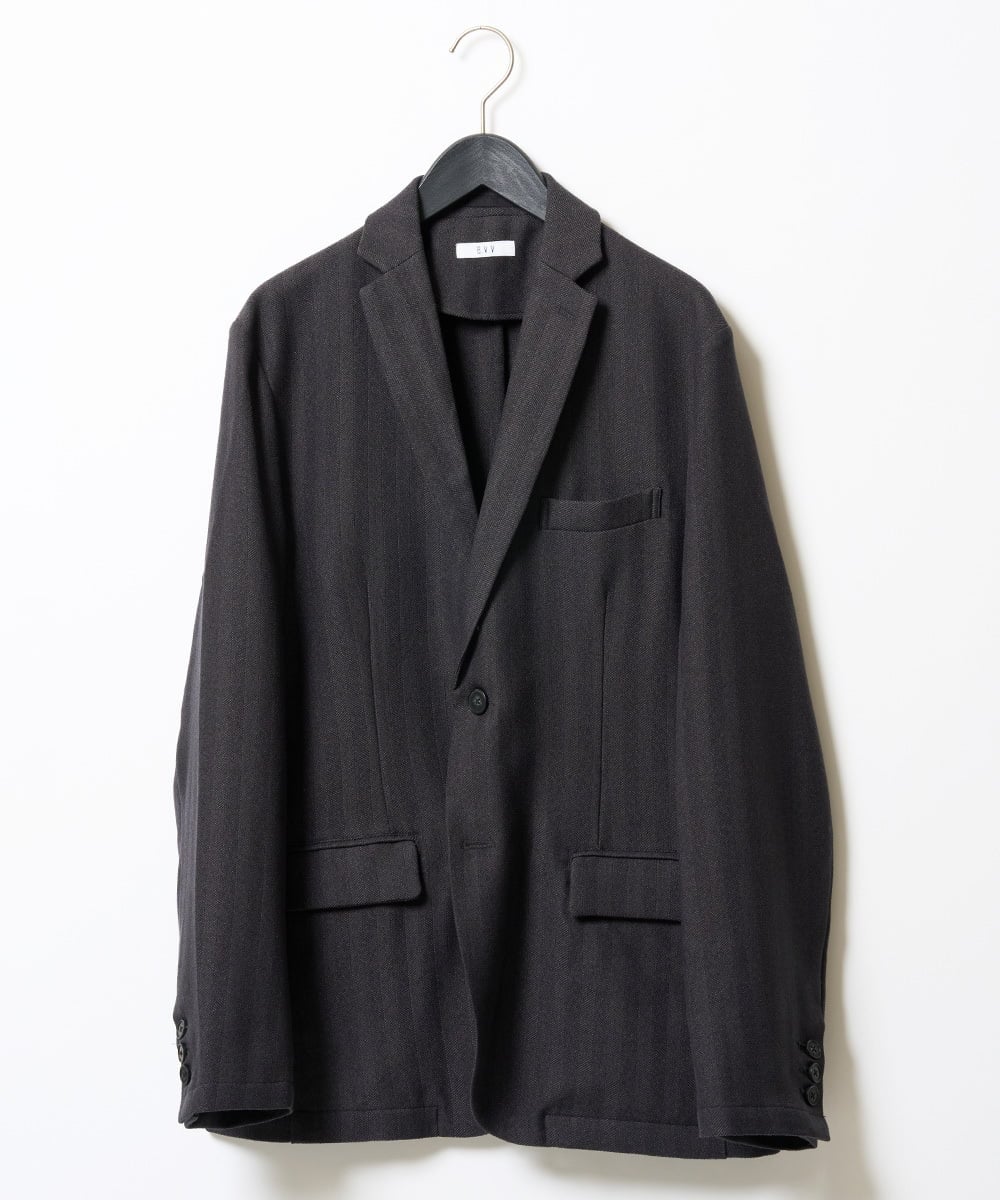 KHJLA35129 a.v.v MEN(アー・ヴェ・ヴェ) <初秋おすすめジャケット>LANATECヘリンボーンテーラードジャケット【イージーケア/毛玉になりにくい/洗濯機で洗える/ストレッチ】 ダークグレー