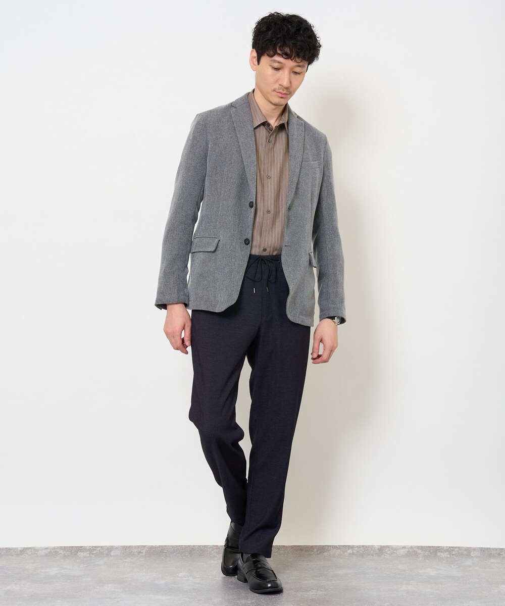 KHJLA35129 a.v.v MEN(アー・ヴェ・ヴェ) <初秋おすすめジャケット>LANATECヘリンボーンテーラードジャケット【イージーケア/毛玉になりにくい/洗濯機で洗える/ストレッチ】 ダークグレー