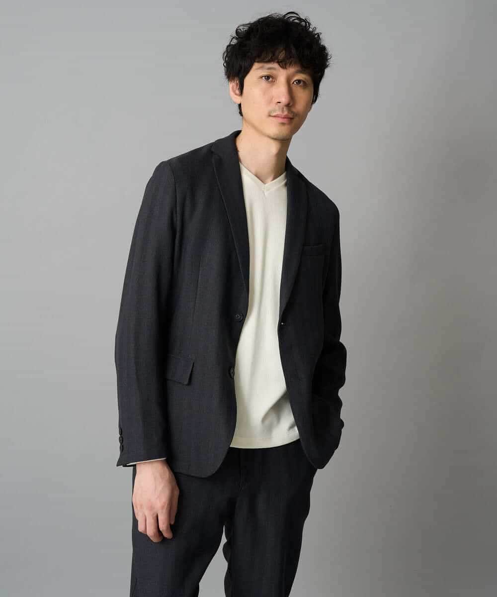KHJLA35129 a.v.v MEN(アー・ヴェ・ヴェ) 【イージーケア/毛玉になりにくい】LANATECヘリンボーンテーラードジャケット【洗濯機で洗える/ストレッチ】 ダークグレー