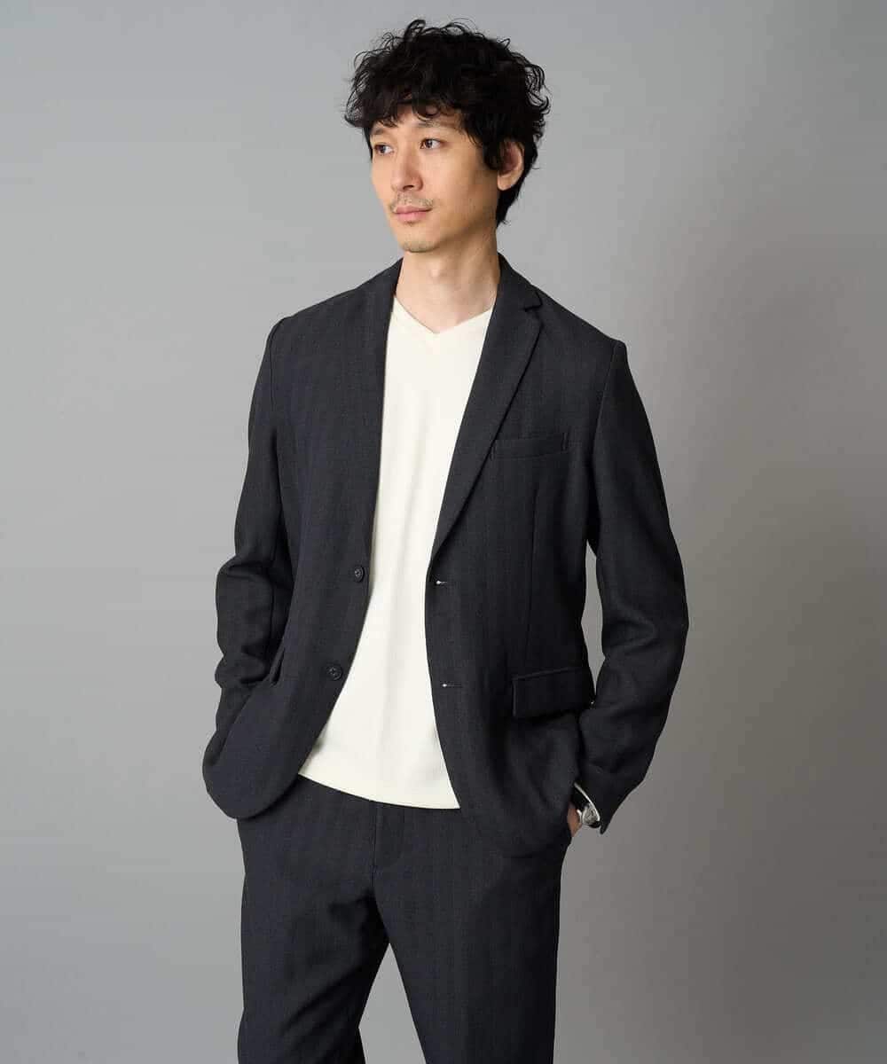 KHJLA35129 a.v.v MEN(アー・ヴェ・ヴェ) 【イージーケア/毛玉になりにくい】LANATECヘリンボーンテーラードジャケット【洗濯機で洗える/ストレッチ】 ダークグレー