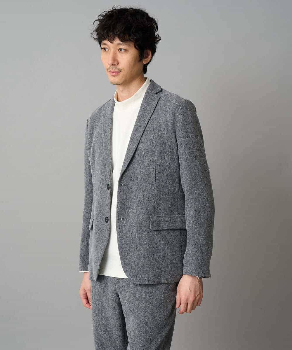 KHJLA35129 a.v.v MEN(アー・ヴェ・ヴェ) 【イージーケア/毛玉になりにくい】LANATECヘリンボーンテーラードジャケット【洗濯機で洗える/ストレッチ】 ダークグレー