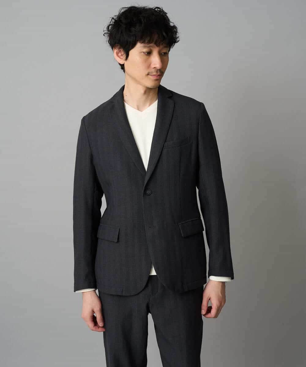 KHJLA35129 a.v.v MEN(アー・ヴェ・ヴェ) 【イージーケア/毛玉になりにくい】LANATECヘリンボーンテーラードジャケット【洗濯機で洗える/ストレッチ】 ダークグレー