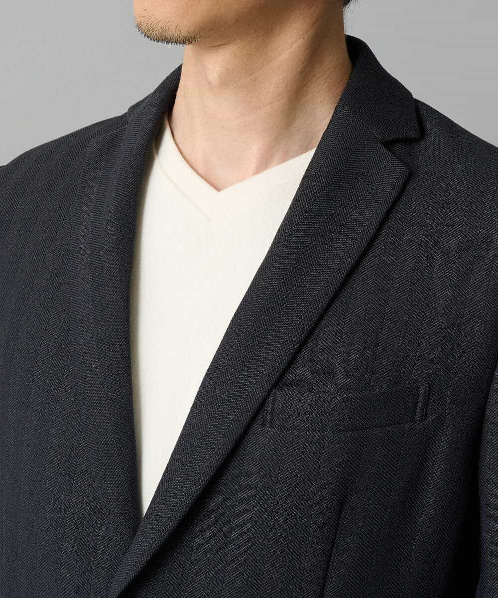 KHJLA35129 a.v.v MEN(アー・ヴェ・ヴェ) 【イージーケア/毛玉になりにくい】LANATECヘリンボーンテーラードジャケット【洗濯機で洗える/ストレッチ】 ダークグレー