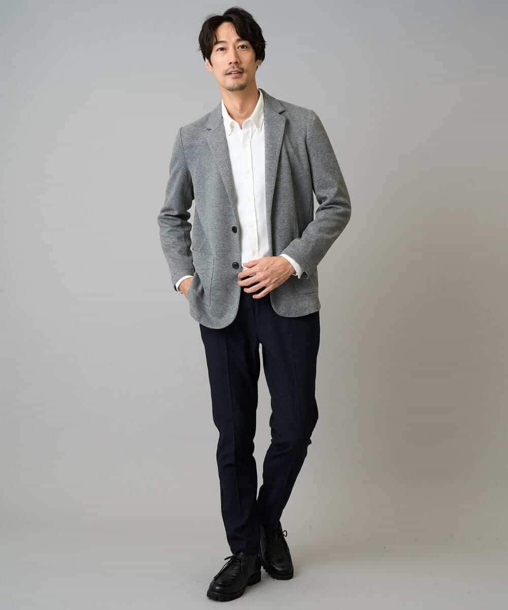 KHJLA36119 a.v.v MEN(アー・ヴェ・ヴェ) 【イージーケア/ストレッチ】ダブルフェイスジャージースマートジャケット【洗濯機で洗える】〈ON/OFF SERIES〉 ブラック