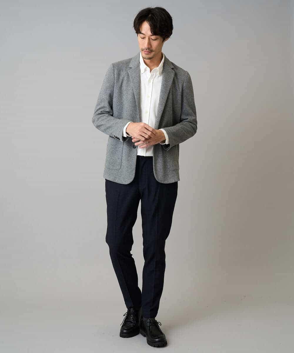 KHJLA36119 a.v.v MEN(アー・ヴェ・ヴェ) 【イージーケア/ストレッチ】ダブルフェイスジャージースマートジャケット【洗濯機で洗える】〈ON/OFF SERIES〉 ブラック