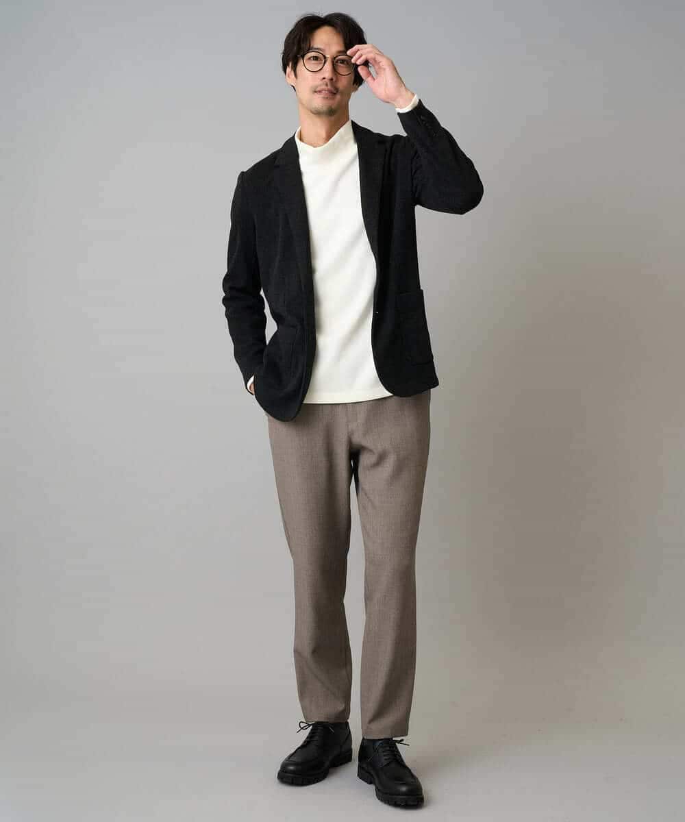 KHJLA36119 a.v.v MEN(アー・ヴェ・ヴェ) 【イージーケア/ストレッチ】ダブルフェイスジャージースマートジャケット【洗濯機で洗える】〈ON/OFF SERIES〉 ブラック