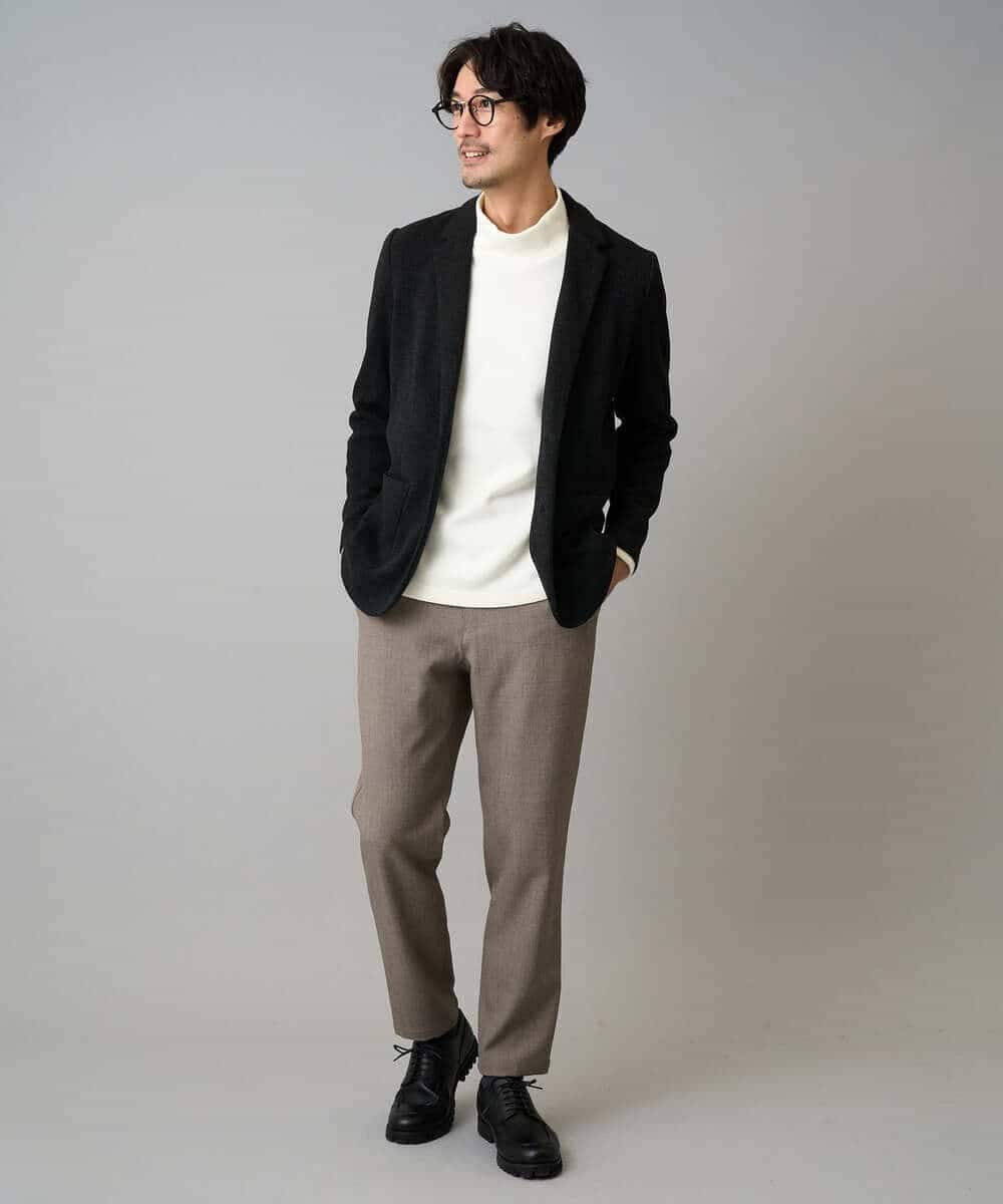 KHJLA36119 a.v.v MEN(アー・ヴェ・ヴェ) 【イージーケア/ストレッチ】ダブルフェイスジャージースマートジャケット【洗濯機で洗える】〈ON/OFF SERIES〉 ブラック