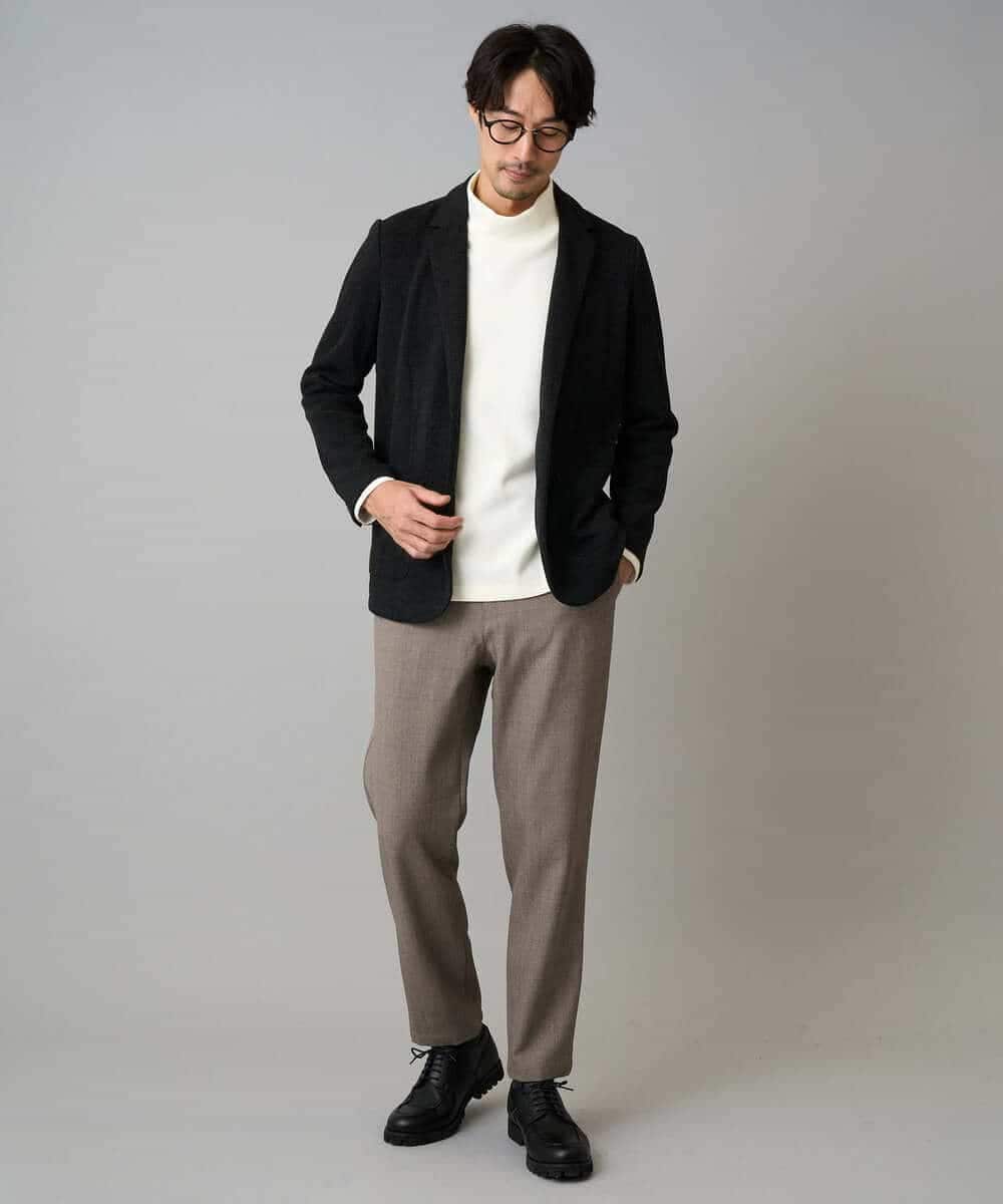 KHJLA36119 a.v.v MEN(アー・ヴェ・ヴェ) 【イージーケア/ストレッチ】ダブルフェイスジャージースマートジャケット【洗濯機で洗える】〈ON/OFF SERIES〉 ブラック