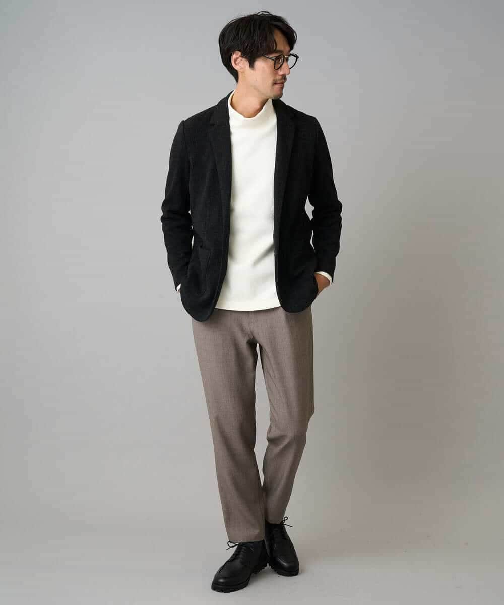 KHJLA36119 a.v.v MEN(アー・ヴェ・ヴェ) 【イージーケア/ストレッチ】ダブルフェイスジャージースマートジャケット【洗濯機で洗える】〈ON/OFF SERIES〉 ブラック