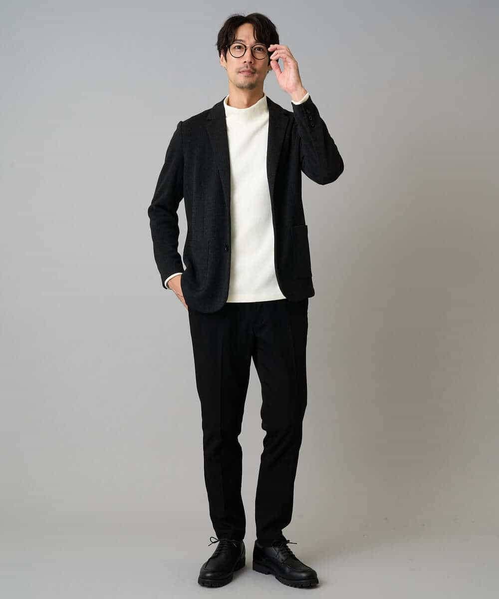 KHJLA36119 a.v.v MEN(アー・ヴェ・ヴェ) 【イージーケア/ストレッチ】ダブルフェイスジャージースマートジャケット【洗濯機で洗える】〈ON/OFF SERIES〉 ブラック